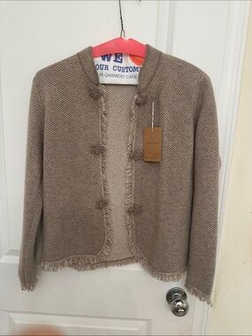 Women’s Taupe Herringbone Open Cardigan Sweater